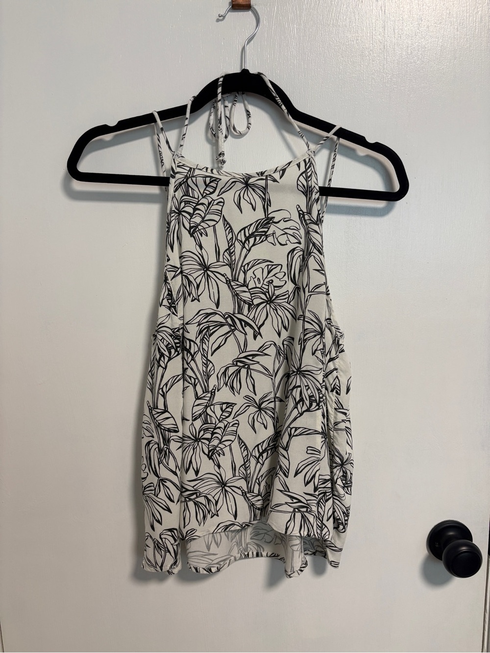 Roxy White Camisole with Black Tropical Leaf Print